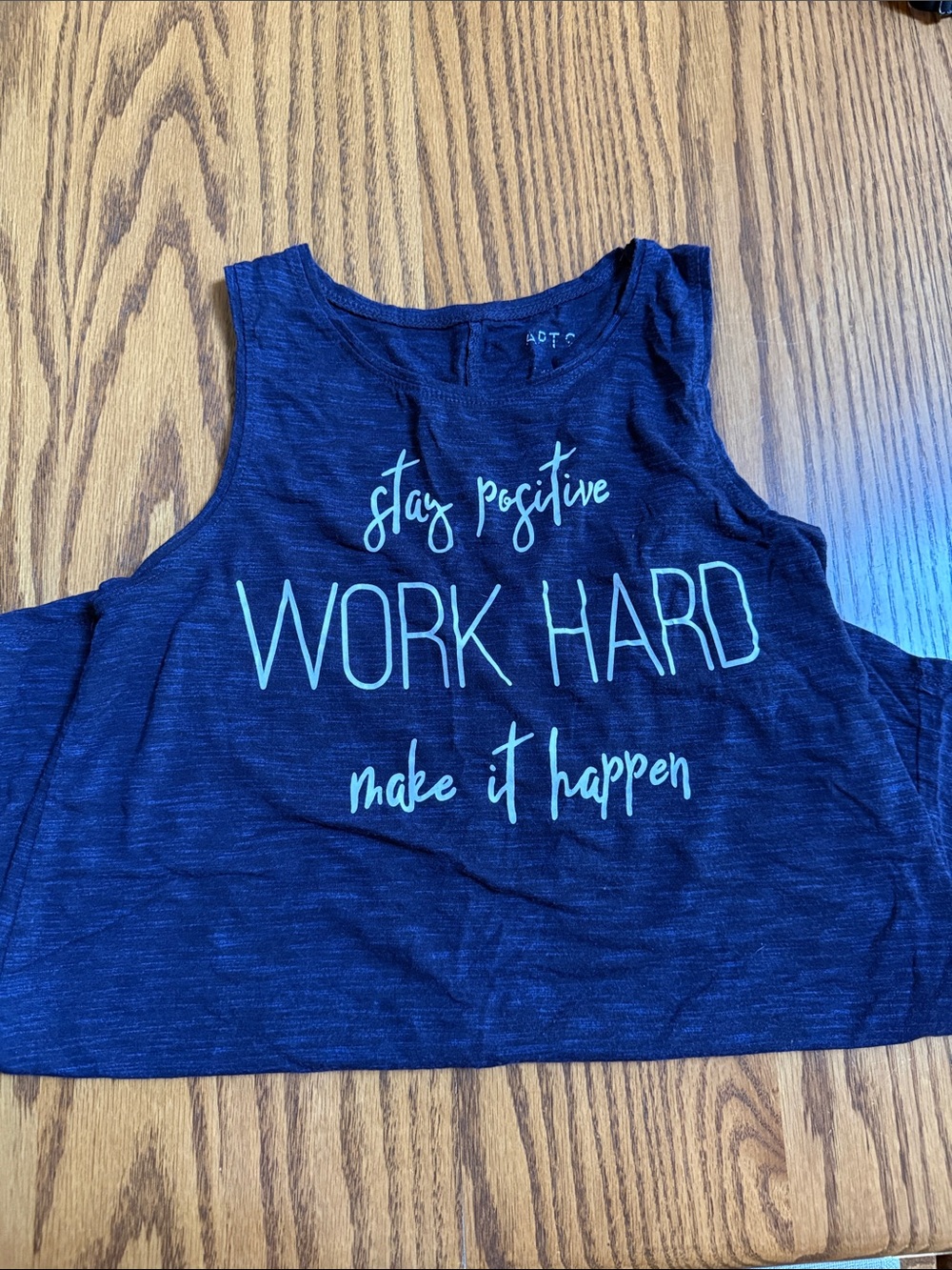 Apt. 9 Navy Tank Top with Mint Graphic - Stay Positive Work Hard